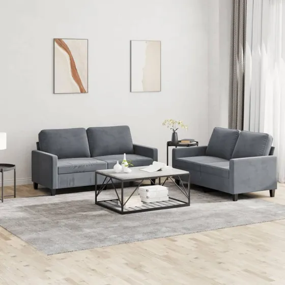 Velour sofasæt 2 dele med hynder – mørkegrå