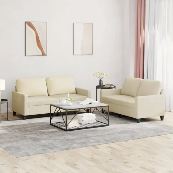 Sofasæt 2-pers i creme kunstlæder med hynder