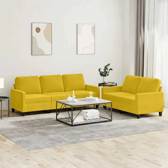 Sofasæt 2-dele gul velour med hynder