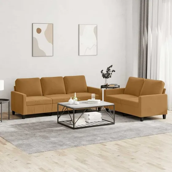 Sofasæt 2-pers i brun velour med hynder
