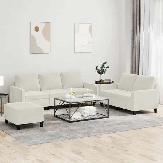 Velour sofasæt 3 dele med hynder — creme