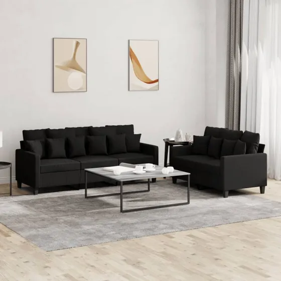 Sofasæt 2 dele med hynder i sort stof