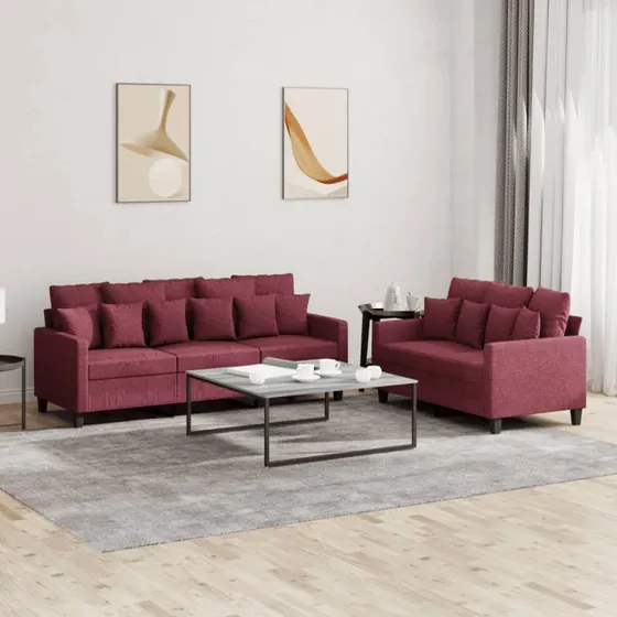Sofasæt 2 dele med hynder i vinrød stof