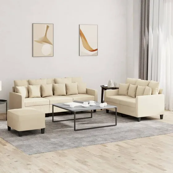 Sofasæt 3 dele i creme stof – komfort og holdbarhed