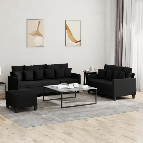 Sofasæt 3 dele i sort stof med hynder