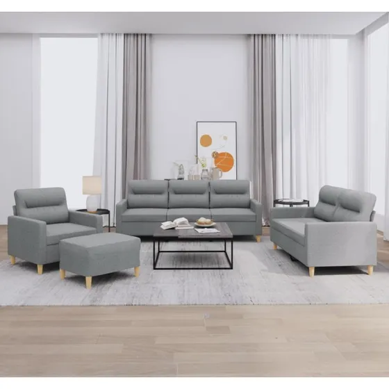 Sofasæt 4 dele med hynder i lysegråt stof