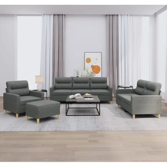 Sofasæt 4 dele i mørkegråt stof med hynder