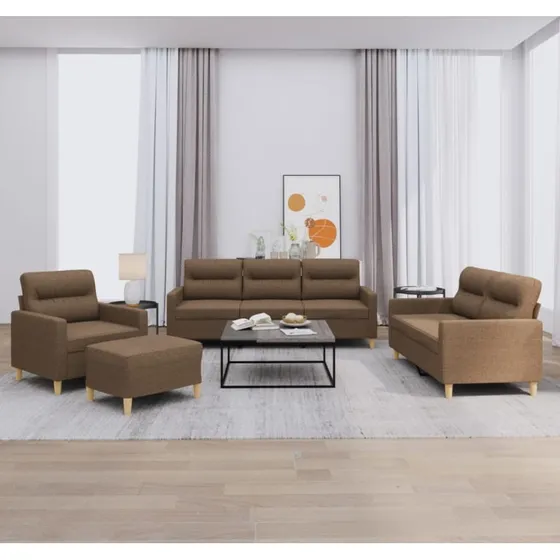 Sofasæt 4 dele i brun stof med hynder