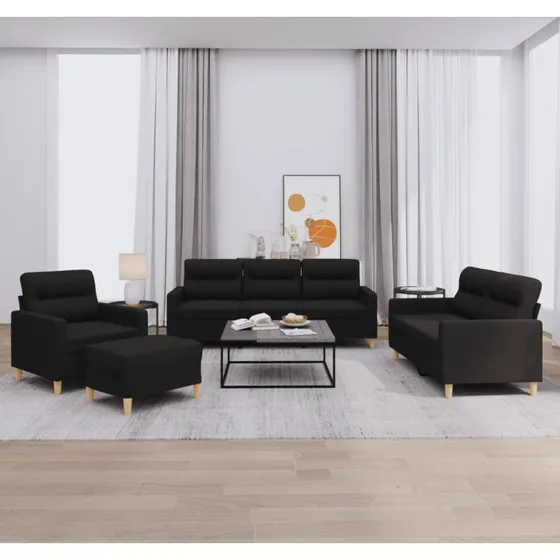 Sofasæt 4 dele med hynder i sort stof