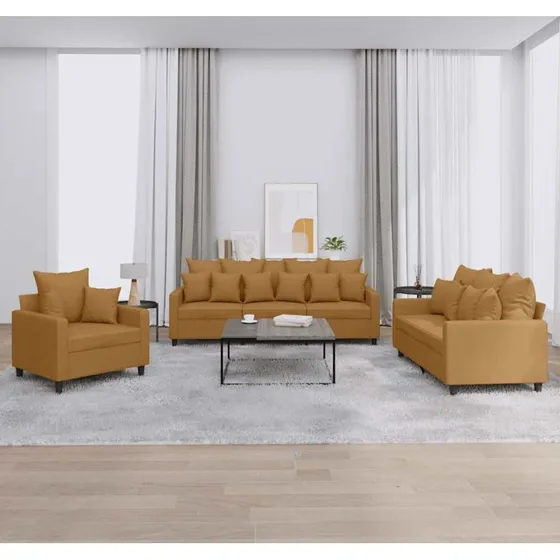 3-dele sofasæt i brun velour med hynder