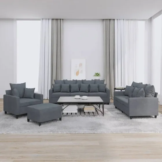 Sofasæt 4 dele med hynder i mørkegrå velour
