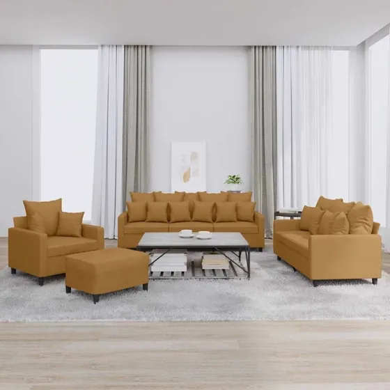 Sofasæt 4 dele med hynder i brun velour