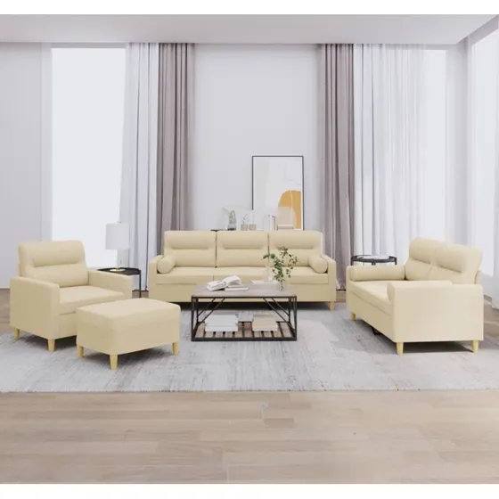 Sofasæt 4 dele i creme stof med puder