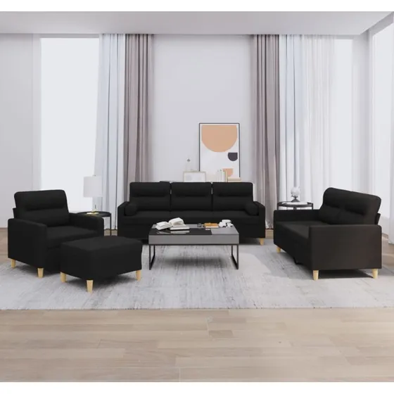 Sofasæt 4 dele i sort stof med puder