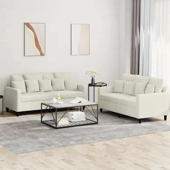 Cremefarvet 2-personers sofasæt i blød velour