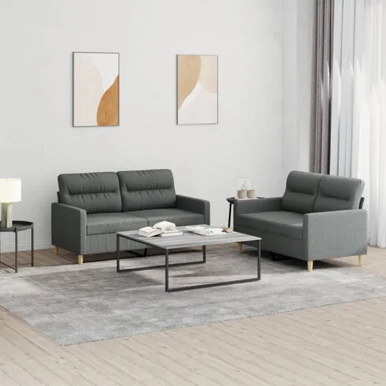 Sofasæt 2 dele med hynder - mørkegrå stof