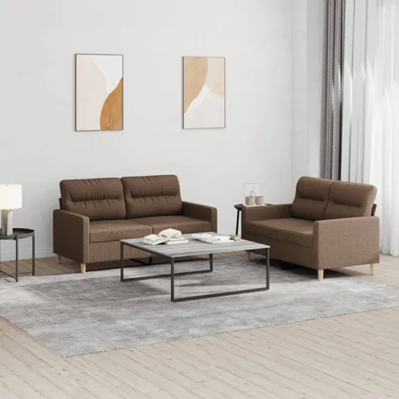 2-personers sofasæt i brun polyester med hynder