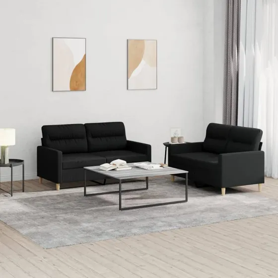 Sofasæt 2 dele med hynder - Sort stof