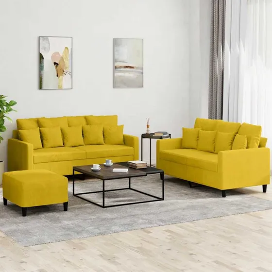 Sofasæt 3-del i gul velour med hynder