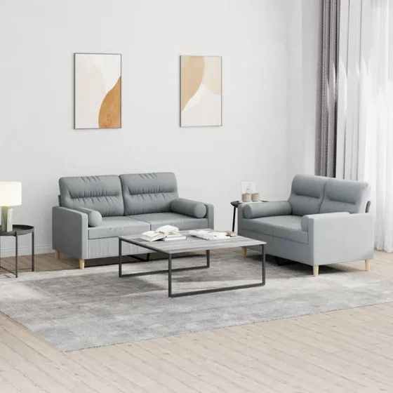 Sofasæt 2 dele med puder, lysegråt stof