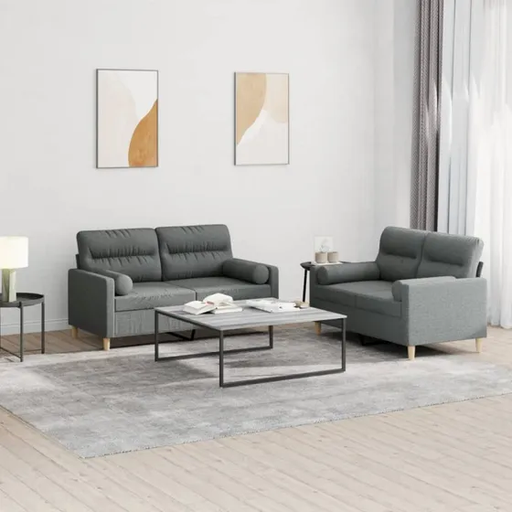 Sofasæt 2 dele med puder - mørkegrå stof