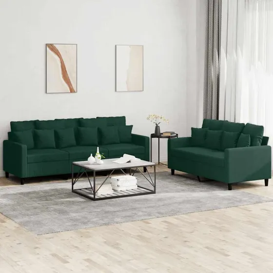 Sofasæt 2 dele i mørkegrøn velour med hynder