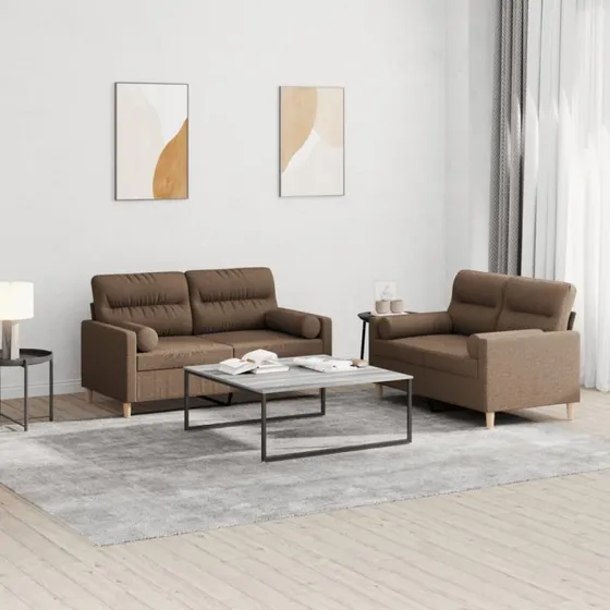 Sofasæt 2-dele i brunt stof med puder