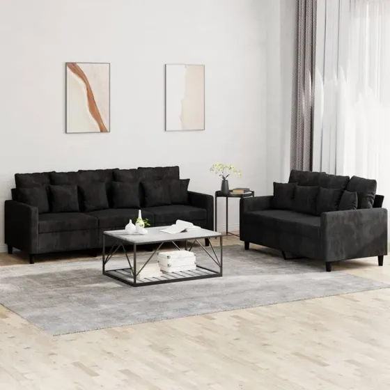 Sofasæt 2 dele i sort velour med hynder