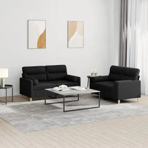 Sofasæt 2 dele i sort stof med puder