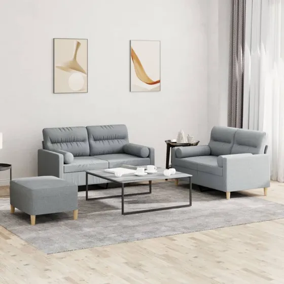 3-dele sofasæt med puder – lysegrå stof