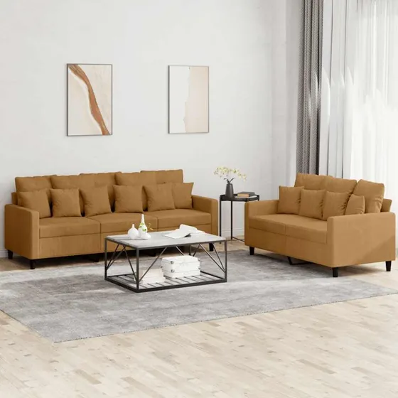 Sofasæt 2 dele i brun velour med hynder