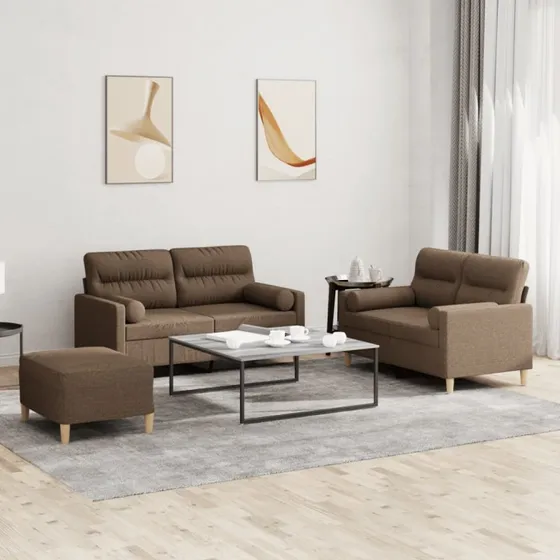 Sofasæt 3 dele i brun stof med puder