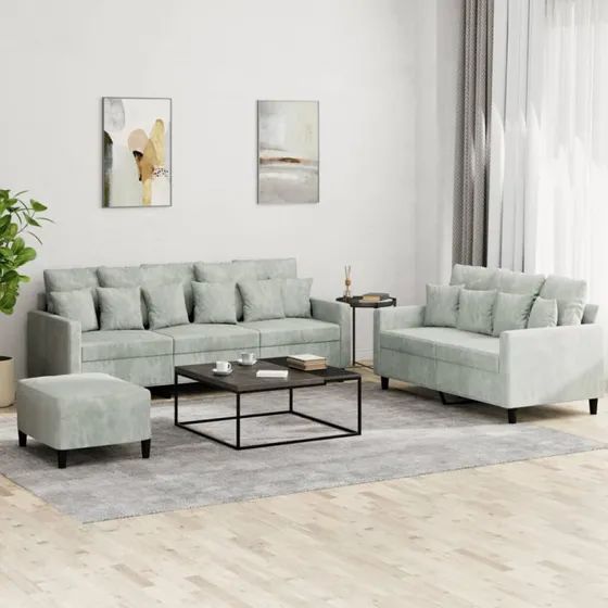 Sofasæt 3 dele i lysegrå velour med hynder
