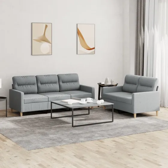 Sofasæt 2 dele med hynder – lysegrå stof