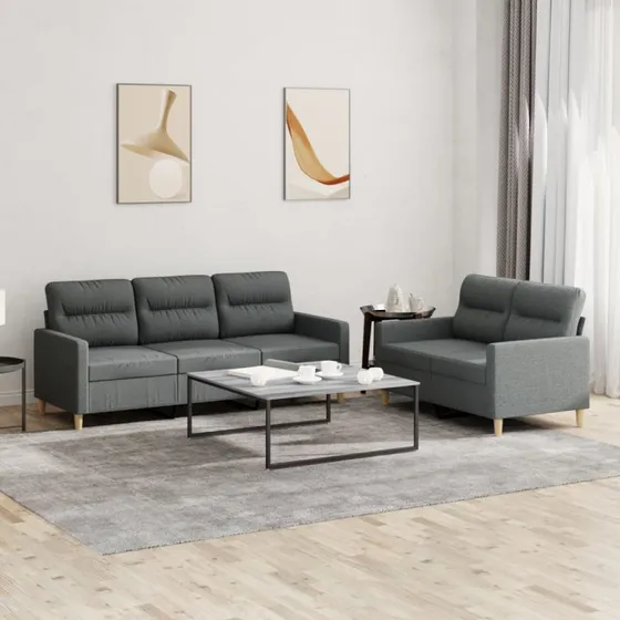 Sofasæt 2 dele med hynder i mørkegrå stof