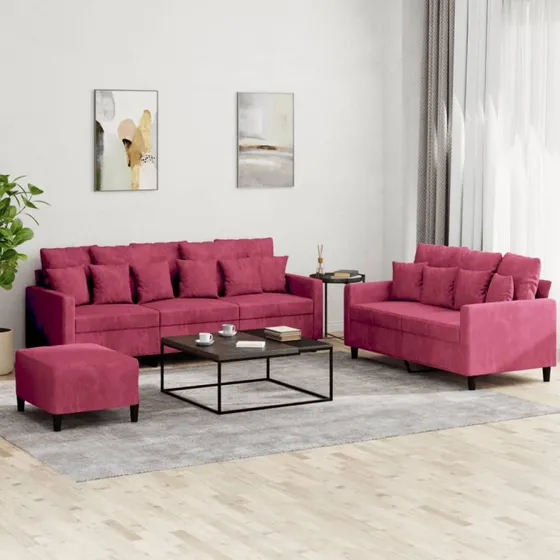 Sofasæt 2 dele i vinrød velour med hynder