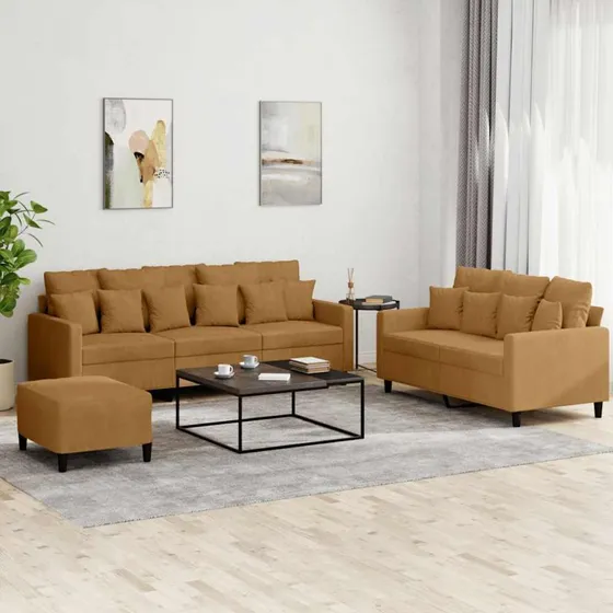 Velour sofasæt 3 dele med hynder – brun