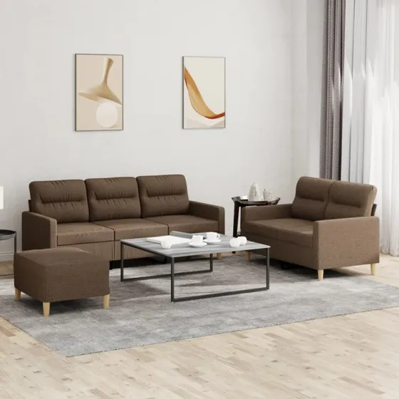 Sofasæt 3-dele i brun stof med hynder