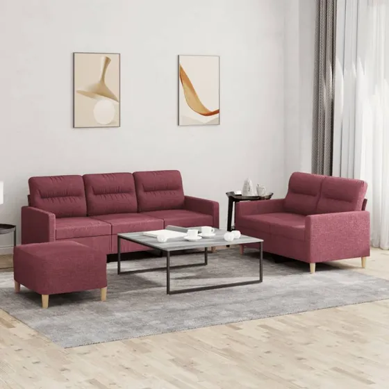 Sofasæt 2 dele i stof vinrød med hynder