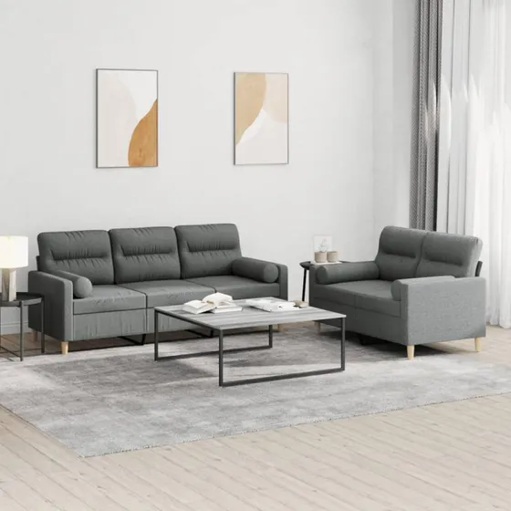 Sofasæt 2 dele med puder i mørkegråt stof