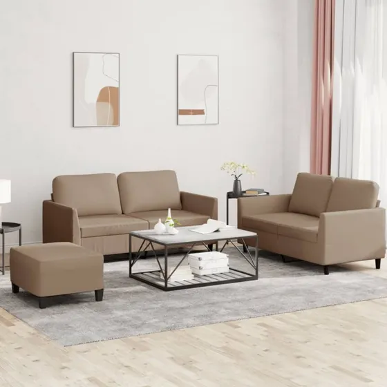 3-dele sofasæt i cappuccino kunstlæder med hynder