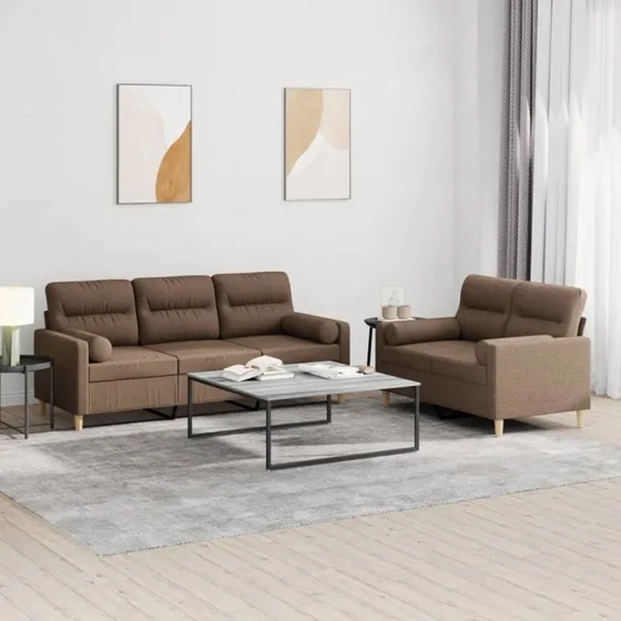 Sofasæt 2 dele i brunt stof med puder