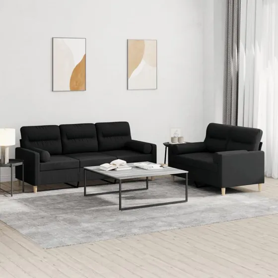 Sofasæt 2 dele i sort stof med puder