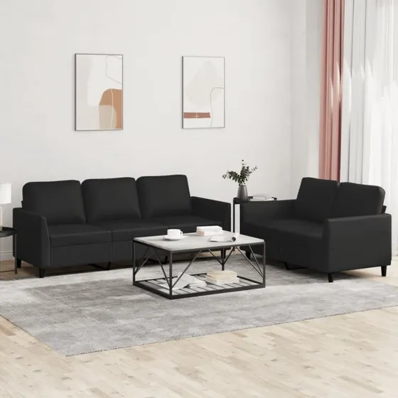 Sofasæt 2 dele i sort kunstlæder med hynder