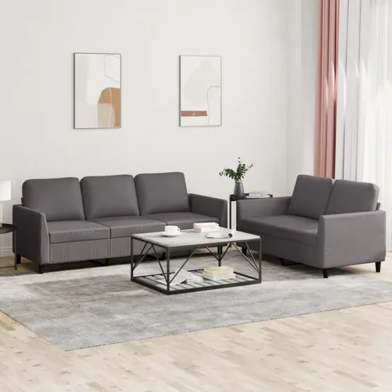 Sofasæt 2 dele med hynder i gråt kunstlæder