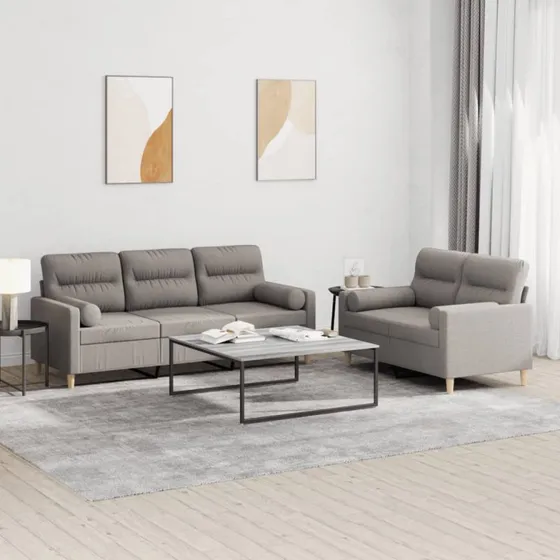 Sofasæt 2 dele i gråbrun stof med puder