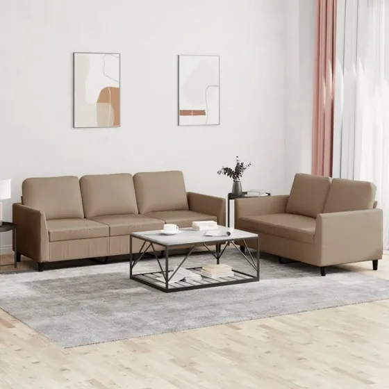Sofasæt 2 dele i kunstlæder - Cappuccino med hynder