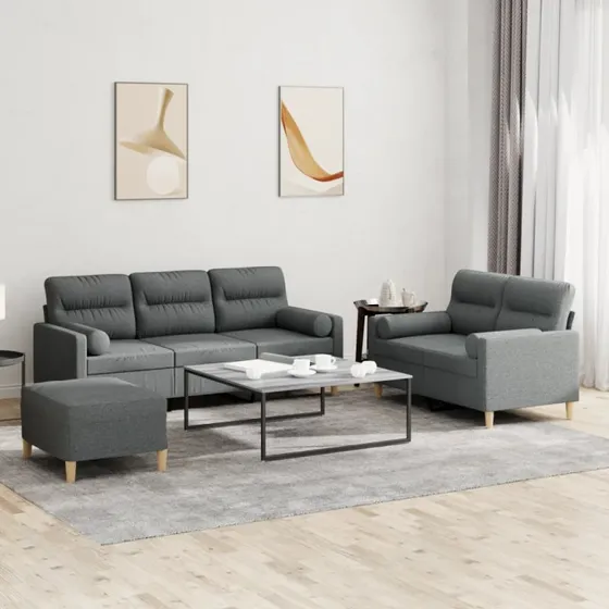 Sofasæt 3 dele i mørkegrå stof med puder