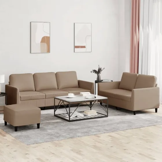 Sofasæt 3 dele i cappuccino kunstlæder med hynder
