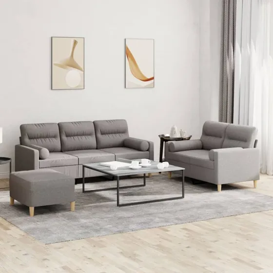 Sofasæt 3 dele i gråbrunt stof med puder